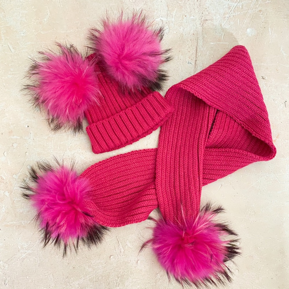 💕Bobble babies 6-12m pink real pompom hat and scarf